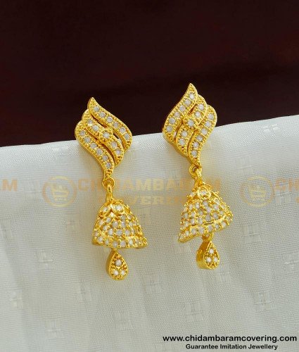 ERG503 - Trendy One Gram Gold Fancy Ad White Stone Jimiki Earring Jewellery 