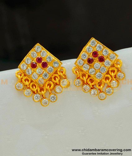 ERG508 - Traditional Impon Stone Earring Gold Design South Indian Earrings 