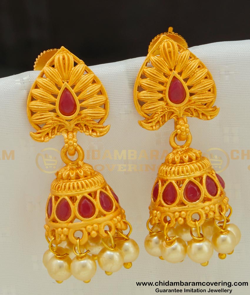 ERG519 - Temple Jewellery Premium Quality Matte Finish Earrings Temple Jhumkas for Girls
