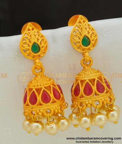 ERG520 - Premium Quality Matte Finish Party Wear Earrings Temple Jewellery Jhumkas Online