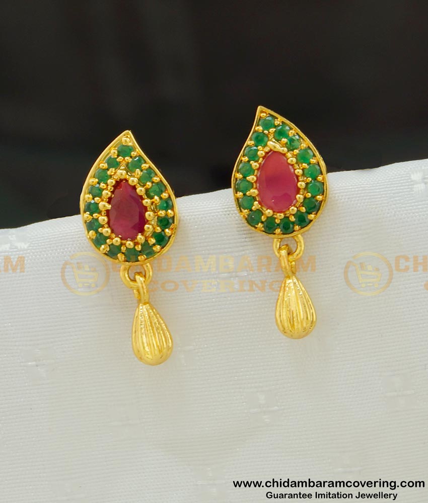 ERG530 - One Gram Gold Ruby Emerald Designer Gold Stud Stone Earring Buy Online