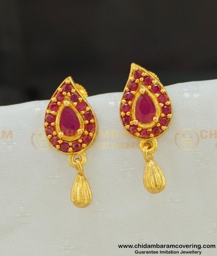 ERG531 - Unique Daily Wear Mango Design Full Ruby Stone Earring Buy Indian Jewellery Online