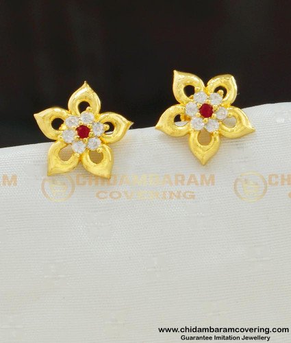 ERG549 - Elegant Floral Design Ad Stone Studs One Gram Gold Plated Jewellery Online