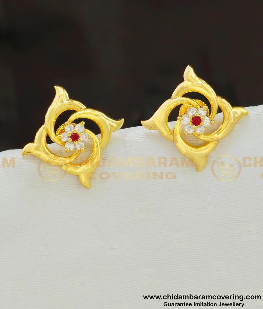 White Round Ladies Diamond Stone Jhumka Earrings Size Small