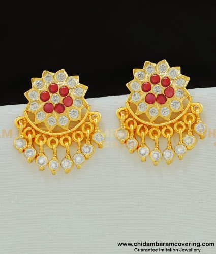 ERG576 - Panchaloha Flower Designs with Hanging Stone Drops Guarantee Big Earrings Online