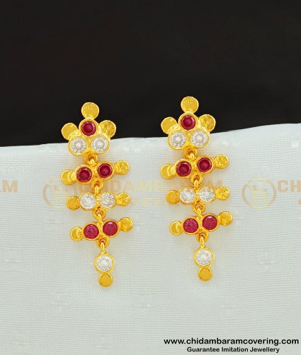 ERG578 - New Arrival Impon White and Pink Stone Gold Plated Danglers Collections Online
