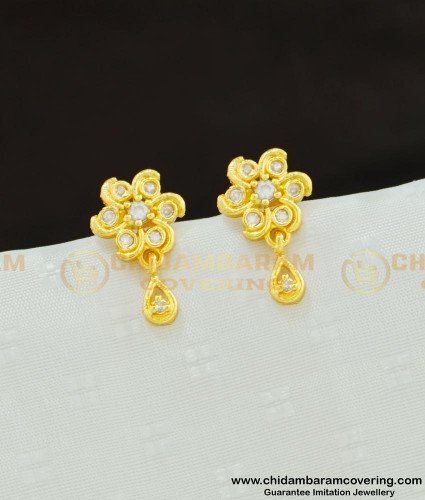 ERG590 - Cute Small Flower Design White Stone Stud Earrings for Girls 