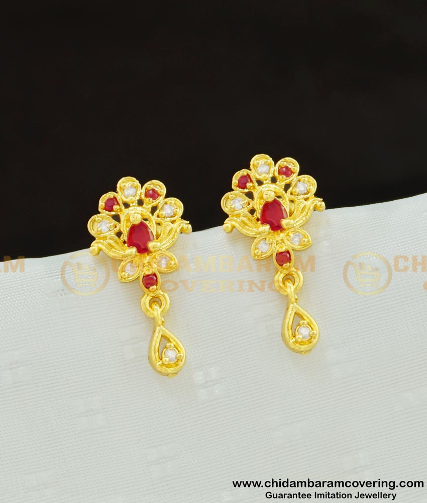 ERG592 - Attractive Floral Design Ad Stone Studs One Gram Gold Plated Earrings