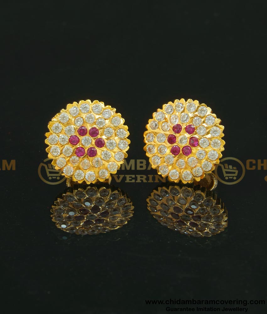 ERG629 - Gold Design Impon Flower Design Stone Big Size Studs Earrings for Women