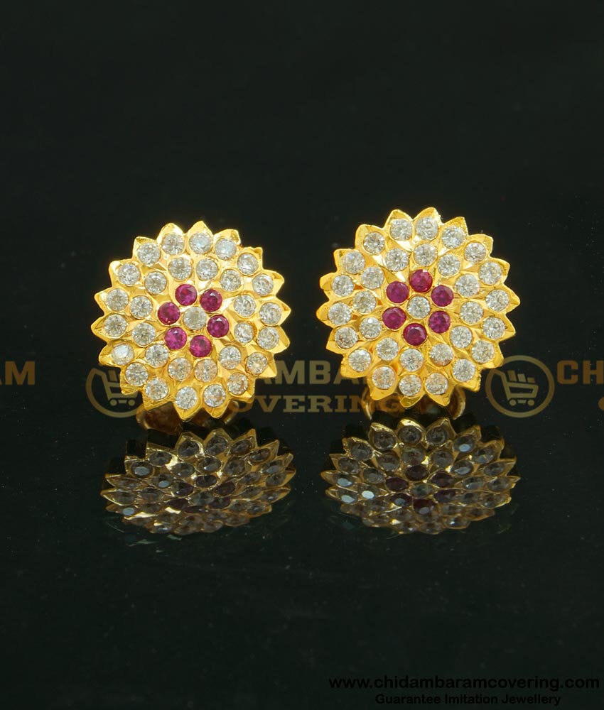 ERG630 - Impon Getti Metal Full Stone Stdus Gold Earrings Designs for Daily Use 