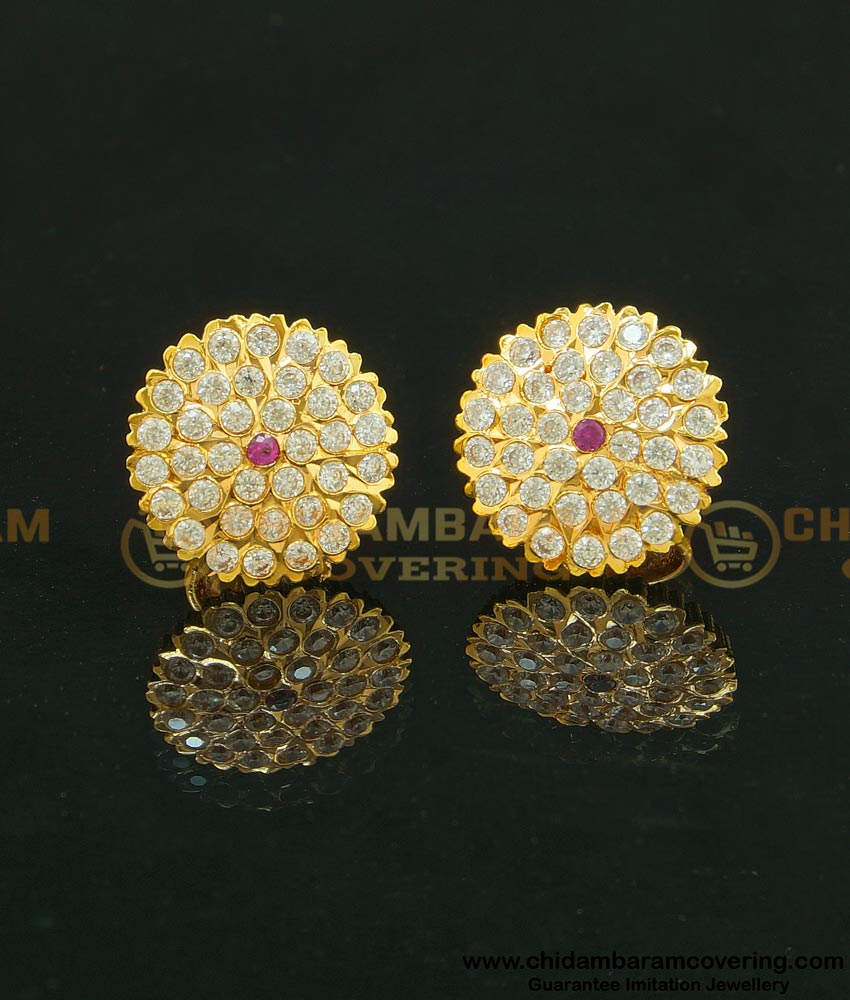 ERG632 - Traditional Real Gold Design White Stone Big Size Flower Studs Gold Plated Earrings for Ladies