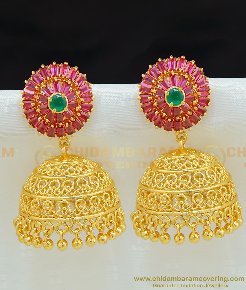 ERG652 - Attractive Real Gold Design Bridal Heavy Stone Wedding Jhumkas Earring Online Shopping