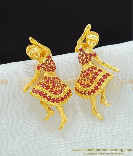 ERG657 - Trendy Dancing Doll Earrings Gold Design Ruby Stone Butta Bomma Earrings for Girls