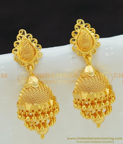ERG659 - Stunning Gold Double Layer Hanging Golden Beads Jhumka Earing One Gram Gold Jewellery