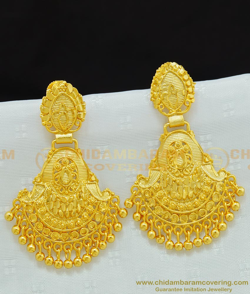 ERG669 - Latest Real Gold Look Bridal Wear Forming Gold Danglers Earring for Wedding