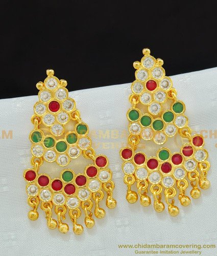 ERG679 - Attractive Look Five Metal Multi Stone Layered Dangle Earrings for Bride