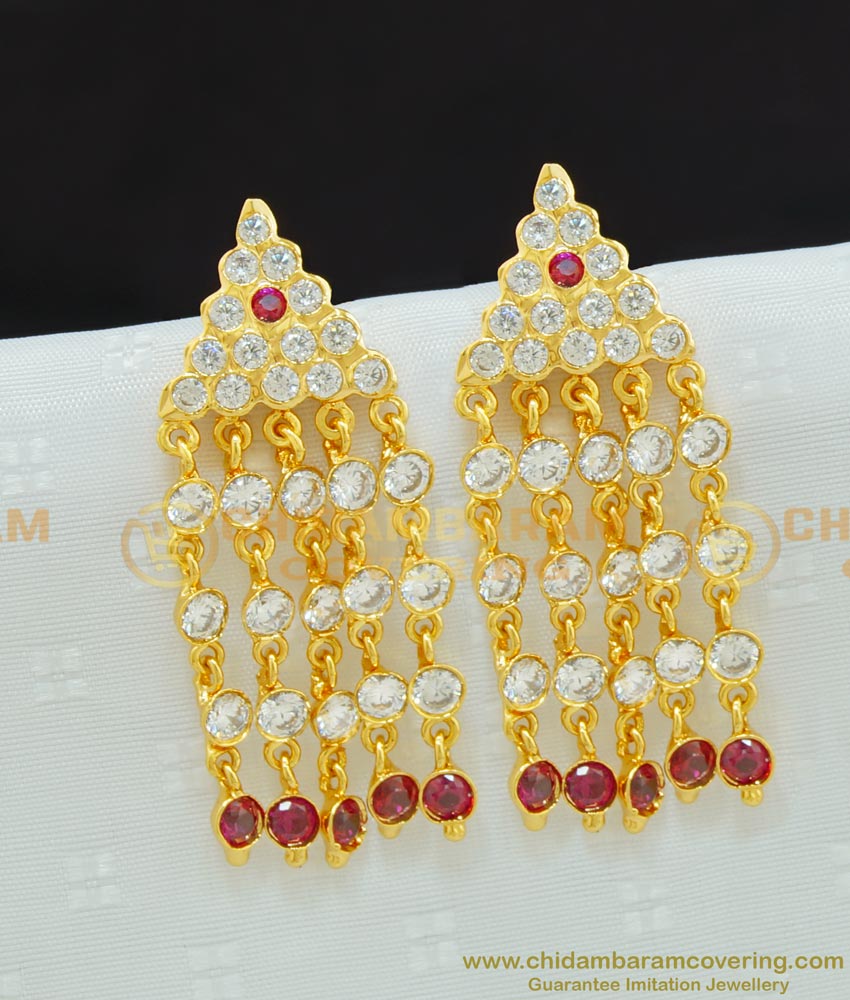 ERG682 - Party Wear Five Metal Hanging Stone Drops Earrings Design Indian Jewellery Online