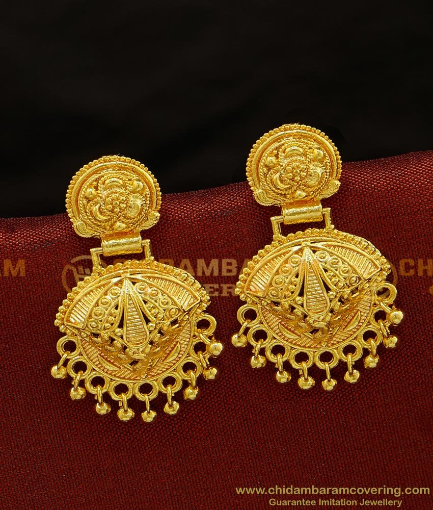ERG707 - Traditional Kerala Danglers Gold Finish Daily Use One Gram Gold Design Earrings 