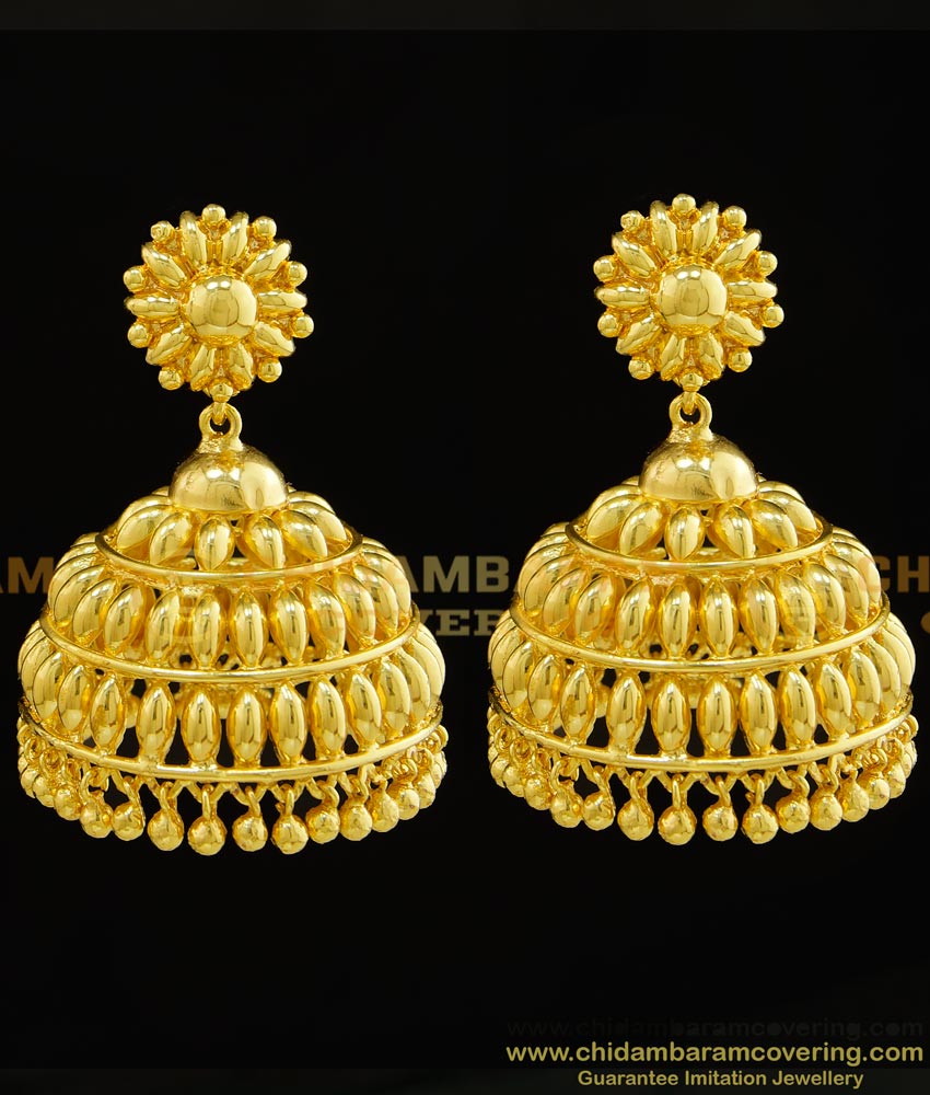 ERG733 - Real Gold Design Bridal Wear Very Big Umbrella Jhumka Earring Large Jhumkas for Wedding