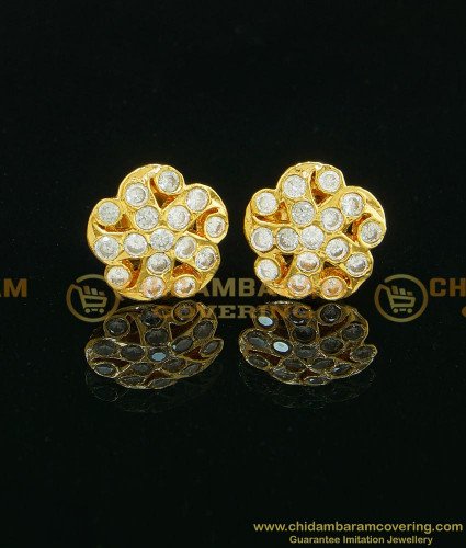 ERG738 - Latest Unique Flower Design Impon Gold Stone Earrings Designs for Daily Use