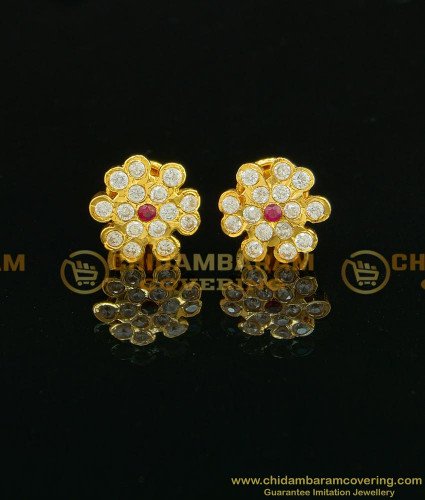 ERG741 - Impon Jewellery Beautiful Flower Design One Gram Gold Stone Earrings 