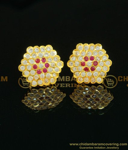 ERG743 - Impon First Quality White and Pink Stone Hexagon Shape Stud Earrings Buy Online