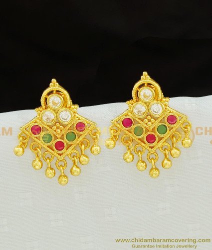 ERG756 - Unique Pattern Multi Stone Gold Plated Earrings Indian Studs Earring Online