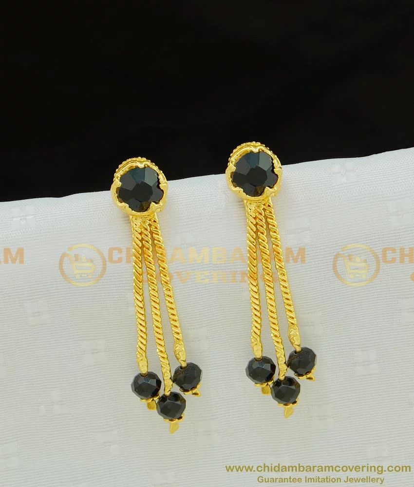 Gold black beads earrings | Gold earrings designs, Gold earrings models,  Small earrings gold