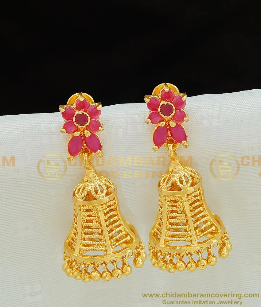 22K Gold Plated Indian Jhumka Supported Heavy Earrings Wedding Ear Chain  Jewelry | eBay