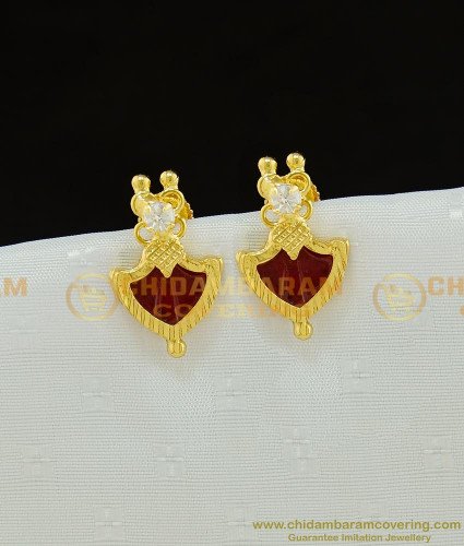 ERG778 - Kerala Jewellery White Stone Red Palakka Studs Earring 1 Gram Gold Stud Buy Online