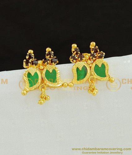 ERG781 - Kerala Ruby Stone Palaka Earring Gold Plated Green Mango Stud Buy Online