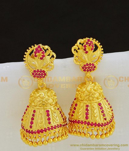 ERG796 - Beautiful High Quality Ruby Stone Function Wear Large Gold Forming Jhumkas Earrings 