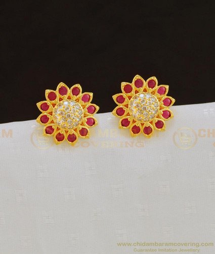ERG809 - Attractive Kemp Red Stone Flower Pattern Stylish Daily Wear Stud Earring Online