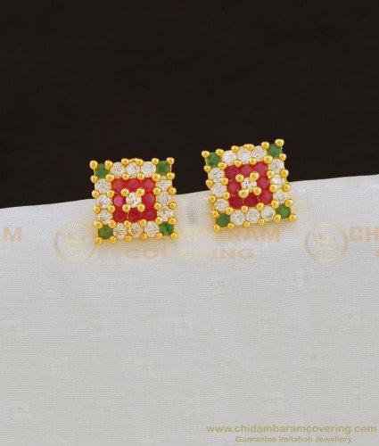 ERG811 - Elegant Party Wear Ad Multi Stone Studs One Gram Gold Artificial Earring Online