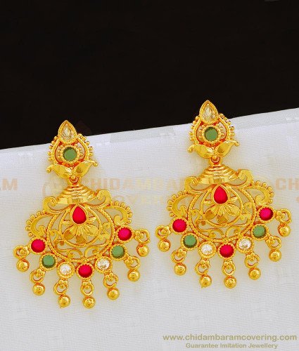 ERG823 - Bridal Wear Multi Stone Gold Pattern Danglers Earring Imitation Jewellery