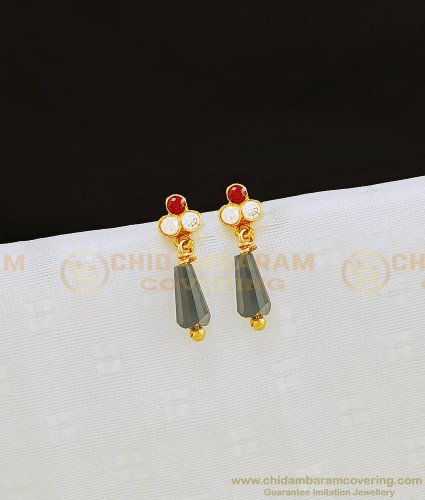 ERG840 - Kids Gold Earring 1 Gram Gold Black Crystal with Ad Stone Small Earrings for Baby Girls