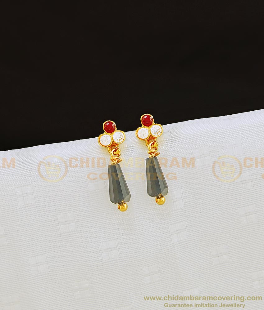ERG840 - Kids Gold Earring 1 Gram Gold Black Crystal with Ad Stone Small Earrings for Baby Girls