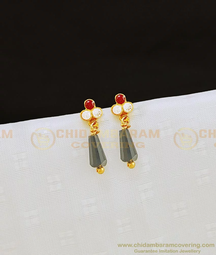 Buy Kids Gold Earring 1 Gram Gold Black Crystal with Ad Stone ...