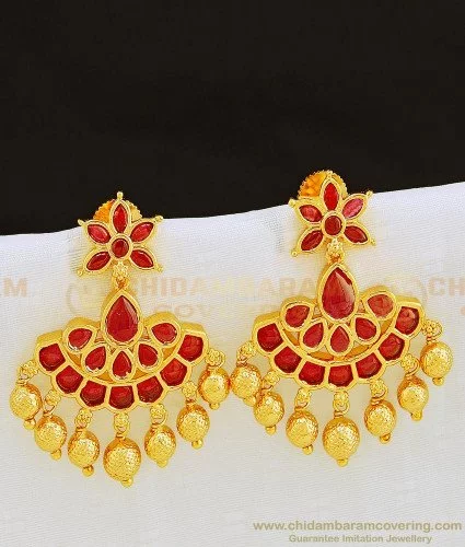 Exquisite Temple Gold Plated AD Kemp Stone Jhumka Earrings | Sasitrends |  Sasitrends