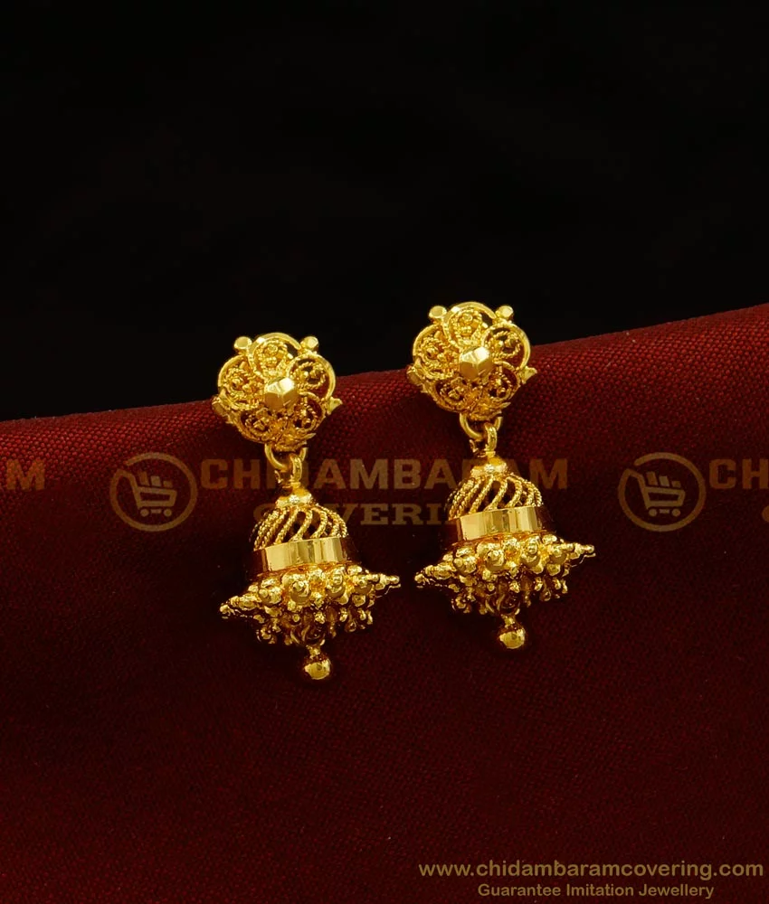 Buy Gold Design Small Jhumkas Design One Gram Gold Daily Wear ...