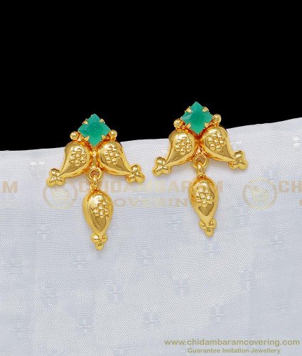 ERG940 - Trendy 1 Gram Gold Mango Design Green Stone Studs Earring for Women 