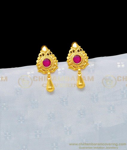 ERG961 - Unique Gold Plated Ruby Stone Simple Small Earrings Buy Online