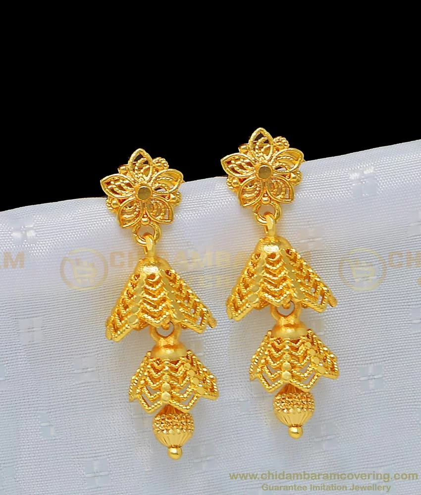 Buy Latest Collections Flower Design Bridal Gold Jhumkas Design Double ...