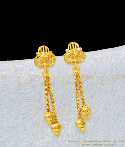 ERG969 - Trendy Real Gold Design 2 Line Daily Wear Hanging Chain Thongal Earring for Girls 