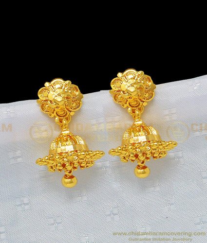 ERG973 - Gold Design Jhumkas Earring One Gram Gold Daily Wear Plain Jimiki Buy Online