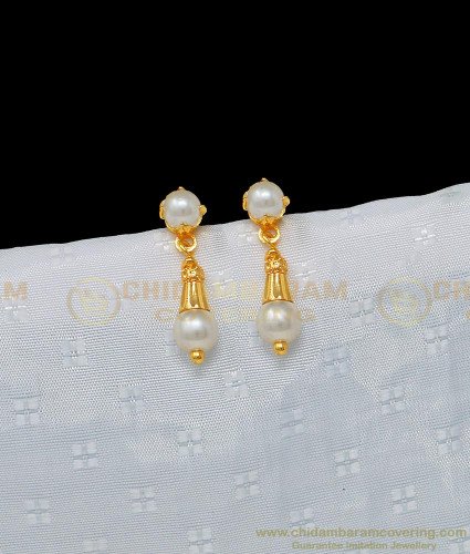 ERG979 - Cute Real Pearl Design One Gram Gold Pearl Earrings Design for Girls