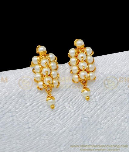 ERG980 - Elegant Party Wear One Gram Gold High Quality Pearl Studs Earring Online