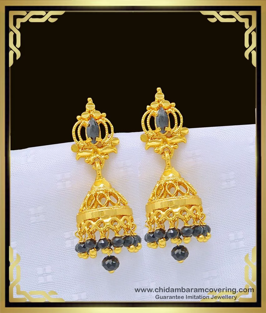 Buy Latest One Gram Gold Black Crystal| Black Beads Jhumka ...