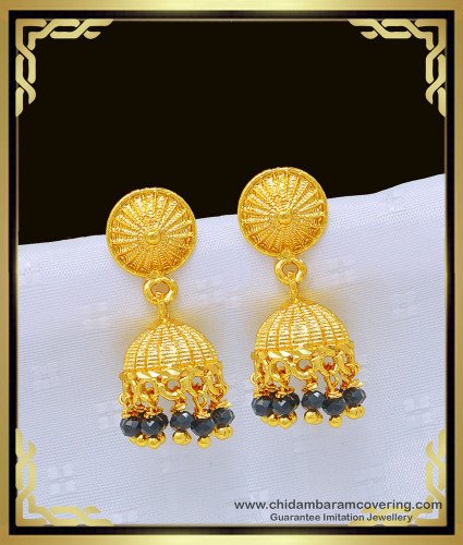 Erg990 - New Collection Black Beads Earrings Gold Design Jhumki Buy Online