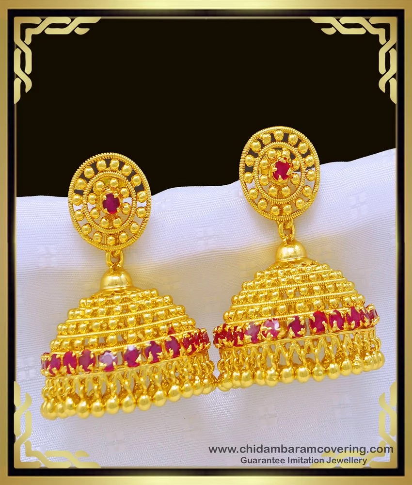 Buy Beautiful Real Gold Design Ruby Stone Gold Plated Large ...